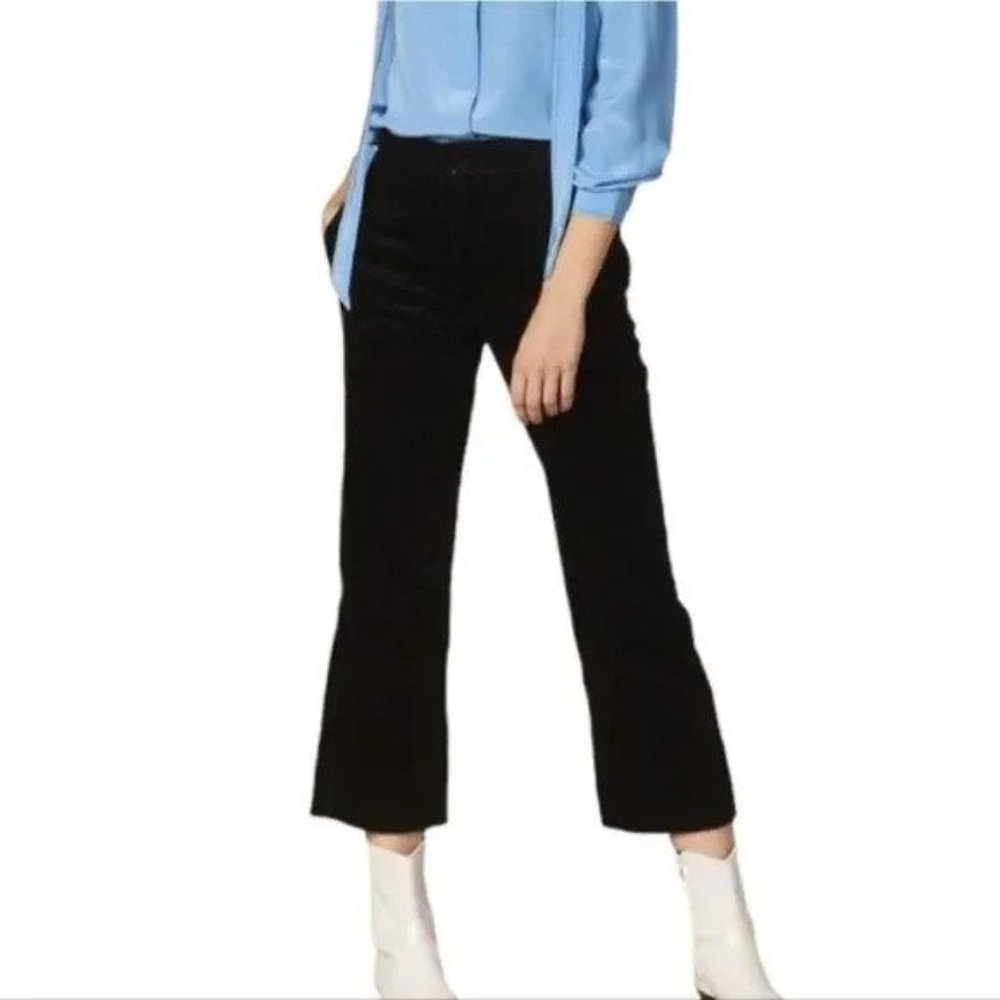 Sandro Corduroy Velvet Trousers Black Cropped Straight Leg Pants size 28